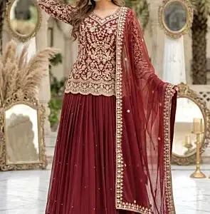 Embroidered Georgette Lehenga in Rust