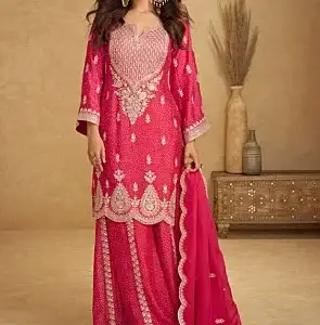 Bandhej Printed Chinon Silk Pakistani Suit in Fuchsia